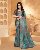 Vishal Prints Smokey Grey Digital Print Criva-Brasso Saree