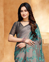 Vishal Prints Smokey Grey Digital Print Criva-Brasso Saree