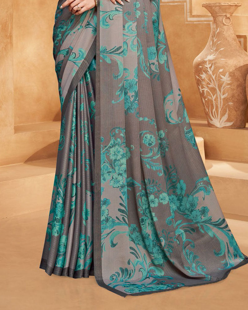 Vishal Prints Smokey Grey Digital Print Criva-Brasso Saree