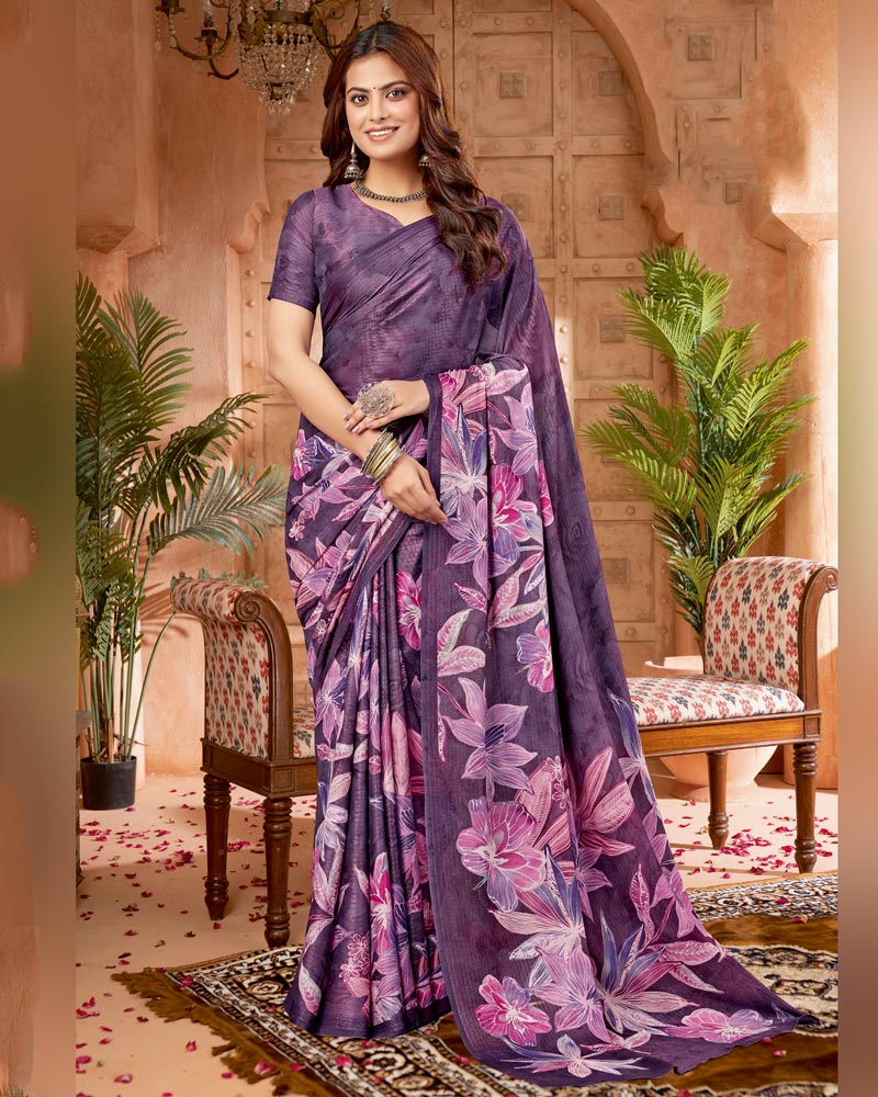 Vishal Prints Plum Purple Digital Print Criva-Brasso Saree