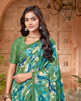 Vishal Prints Moss Green Digital Print Criva-Brasso Saree