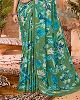 Vishal Prints Moss Green Digital Print Criva-Brasso Saree