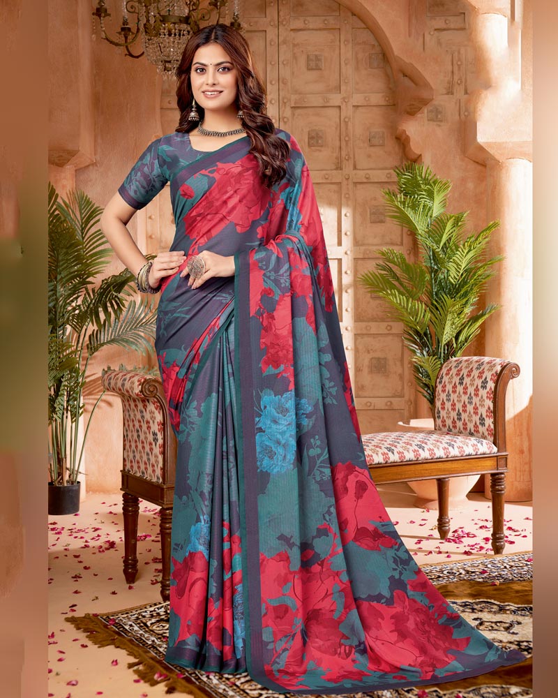 Vishal Prints Davy Grey Digital Print Criva-Brasso Saree