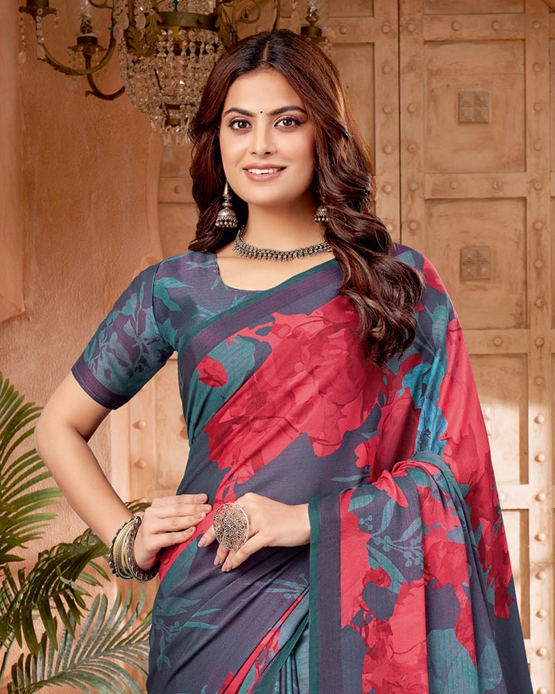Vishal Prints Davy Grey Digital Print Criva-Brasso Saree