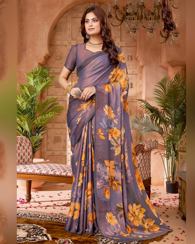 Vishal Prints Dusty Purple Digital Print Criva-Brasso Saree