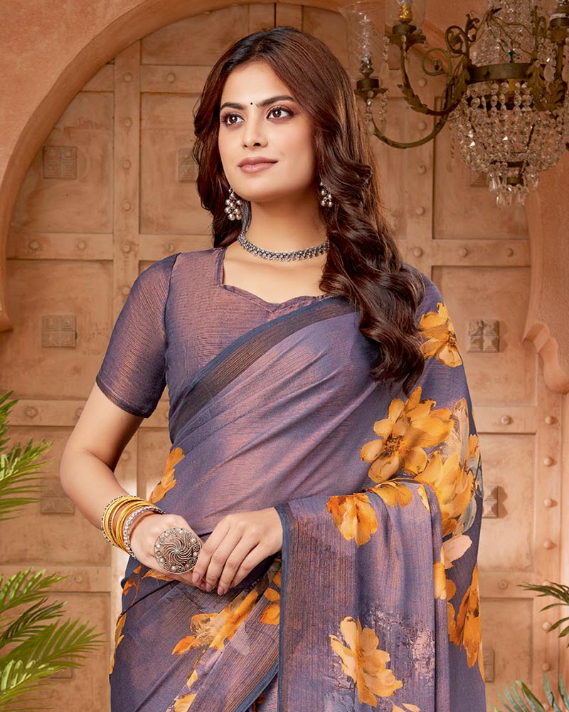 Vishal Prints Dusty Purple Digital Print Criva-Brasso Saree