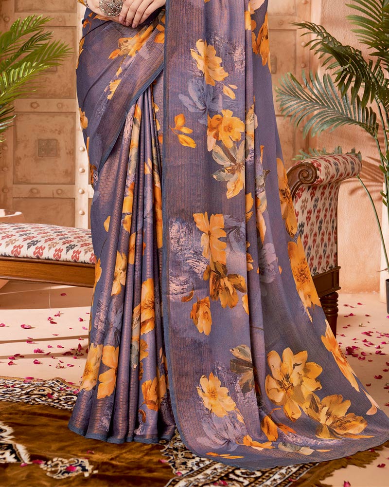 Vishal Prints Dusty Purple Digital Print Criva-Brasso Saree