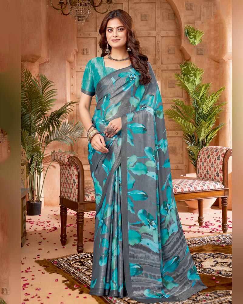 Vishal Prints Storm Grey Digital Print Criva-Brasso Saree