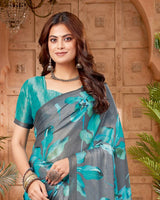 Vishal Prints Storm Grey Digital Print Criva-Brasso Saree