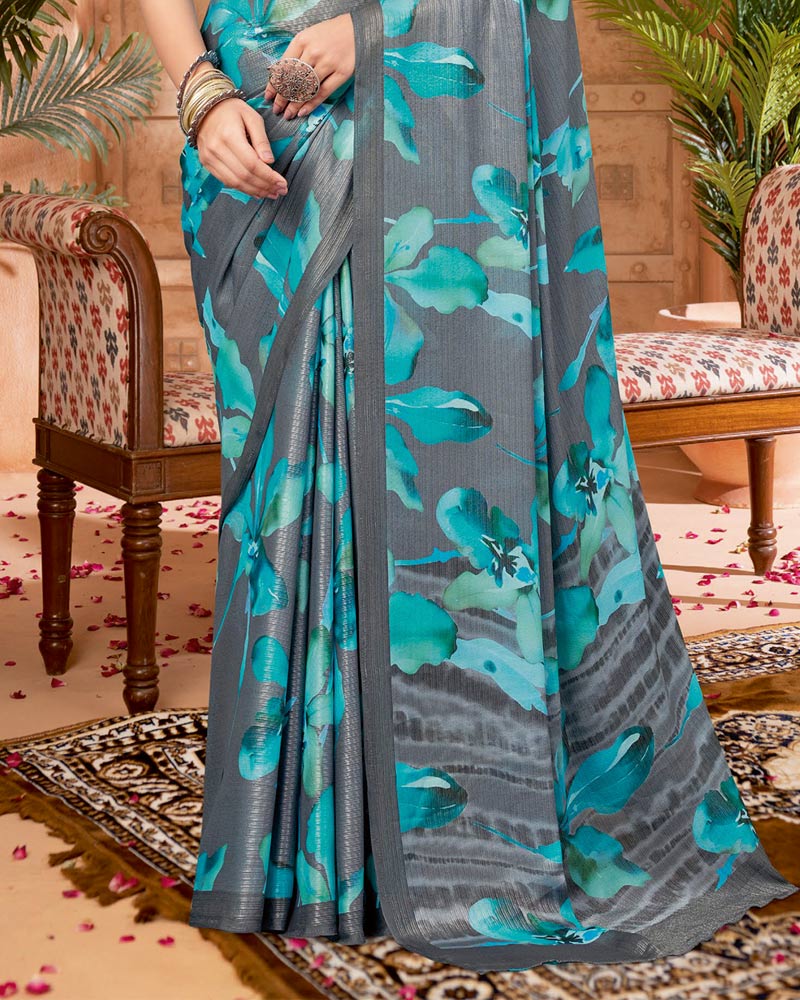 Vishal Prints Storm Grey Digital Print Criva-Brasso Saree
