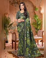 Vishal Prints Greenish Grey Digital Print Criva-Brasso Saree