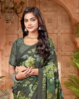 Vishal Prints Greenish Grey Digital Print Criva-Brasso Saree