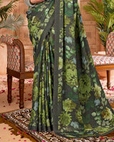 Vishal Prints Greenish Grey Digital Print Criva-Brasso Saree