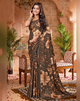 Vishal Prints Deep Coffee Brown Digital Print Criva-Brasso Saree