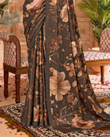 Vishal Prints Deep Coffee Brown Digital Print Criva-Brasso Saree