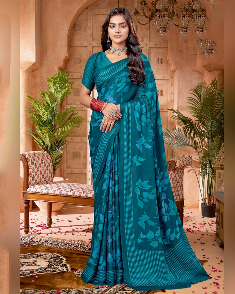 Vishal Prints Deep Sea Blue Digital Print Criva-Brasso Saree