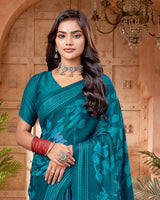 Vishal Prints Deep Sea Blue Digital Print Criva-Brasso Saree