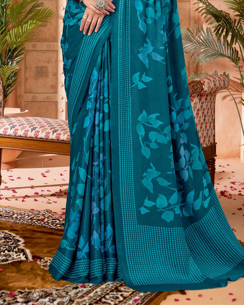 Vishal Prints Deep Sea Blue Digital Print Criva-Brasso Saree