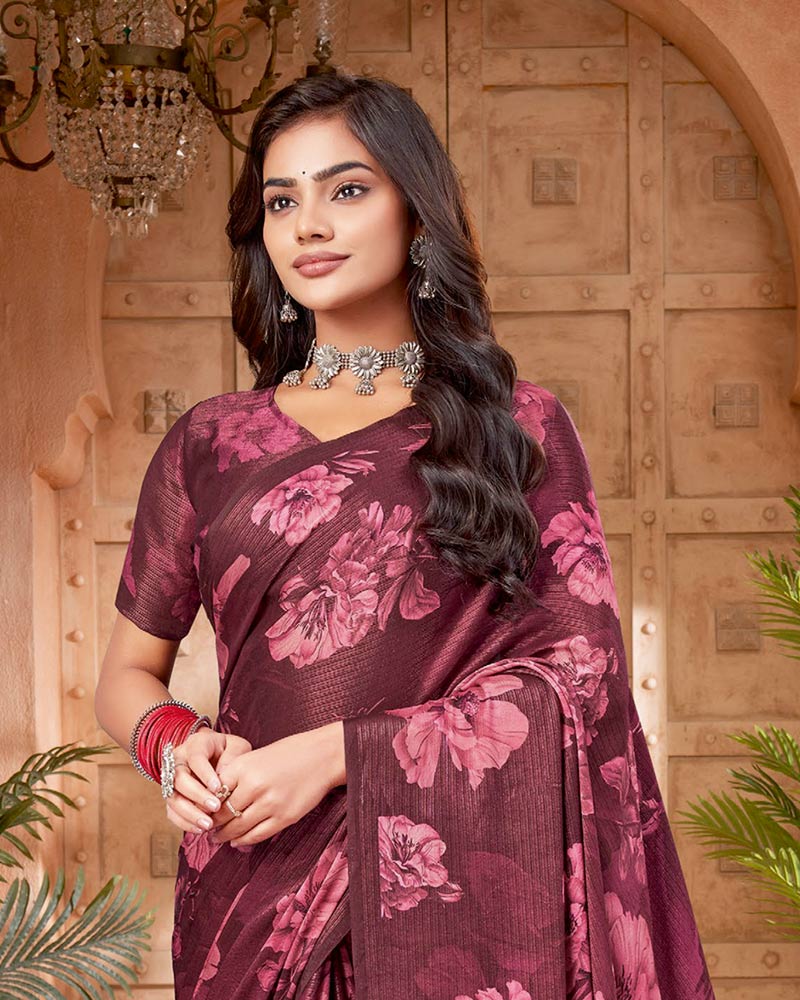 Vishal Prints Brownish Purple Digital Print Criva-Brasso Saree