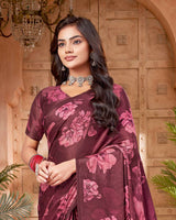Vishal Prints Brownish Purple Digital Print Criva-Brasso Saree