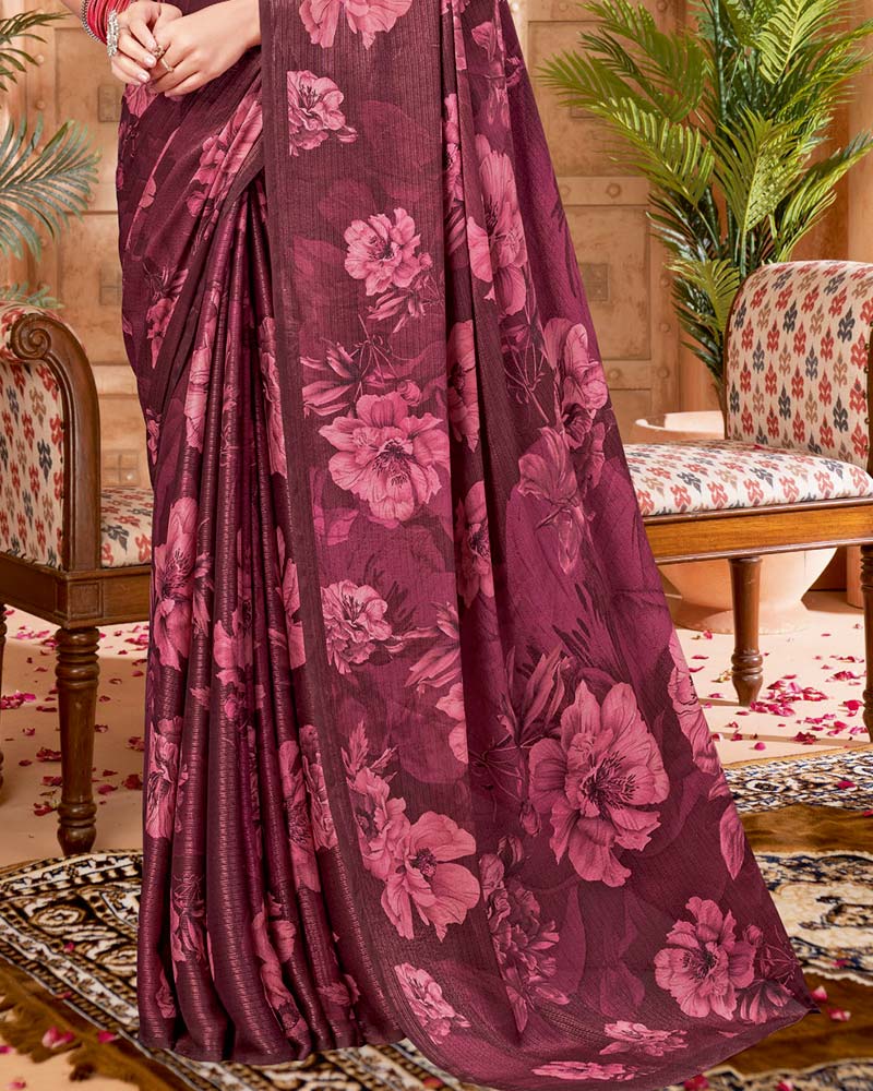 Vishal Prints Brownish Purple Digital Print Criva-Brasso Saree
