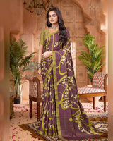 Vishal Prints Purplish Brown Digital Print Criva-Brasso Saree