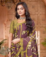 Vishal Prints Purplish Brown Digital Print Criva-Brasso Saree
