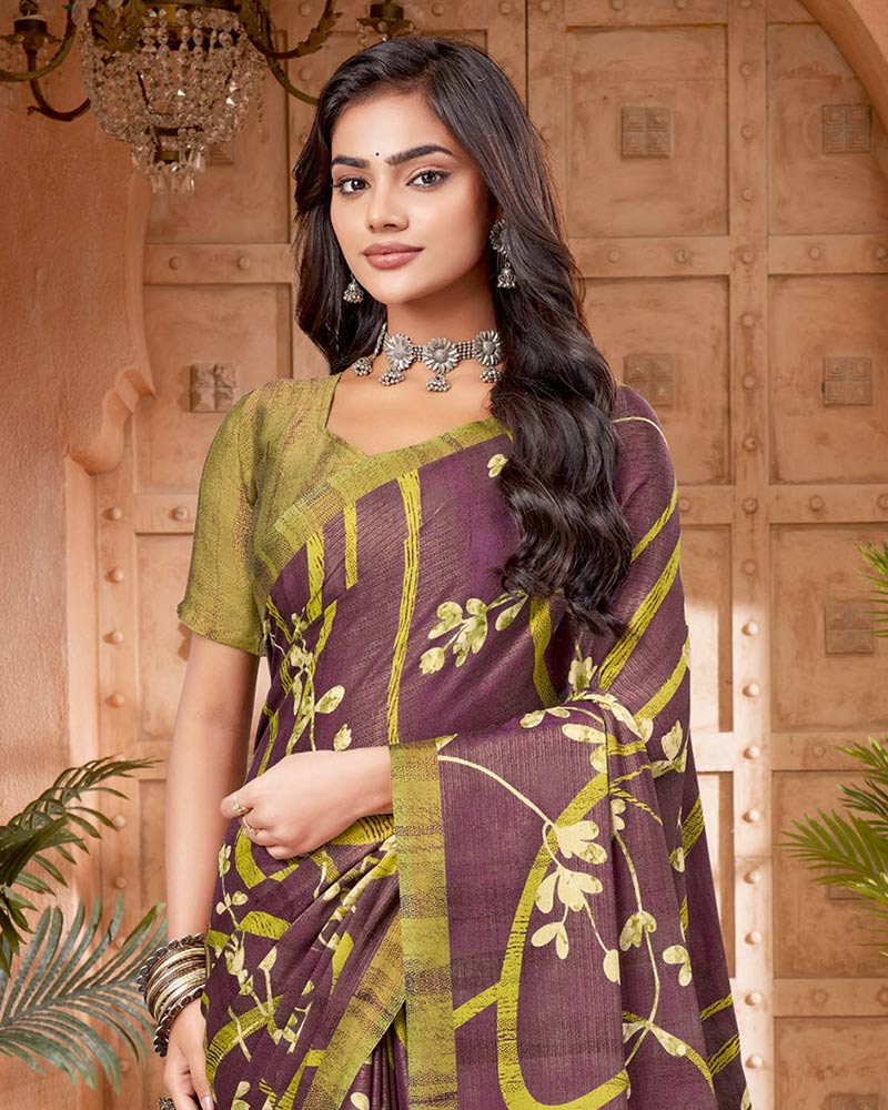 Vishal Prints Purplish Brown Digital Print Criva-Brasso Saree