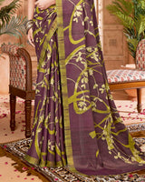Vishal Prints Purplish Brown Digital Print Criva-Brasso Saree