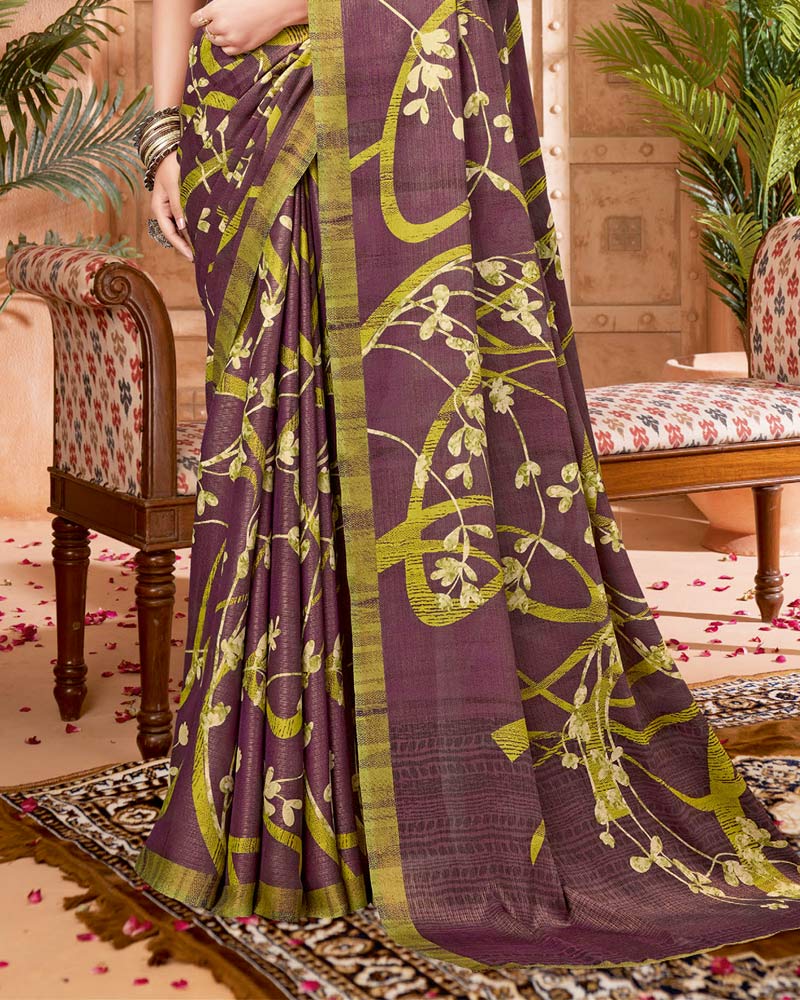 Vishal Prints Purplish Brown Digital Print Criva-Brasso Saree