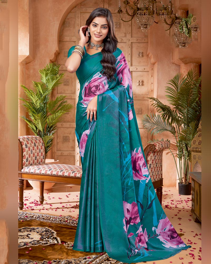Vishal Prints Dark Sea Green Digital Print Criva-Brasso Saree
