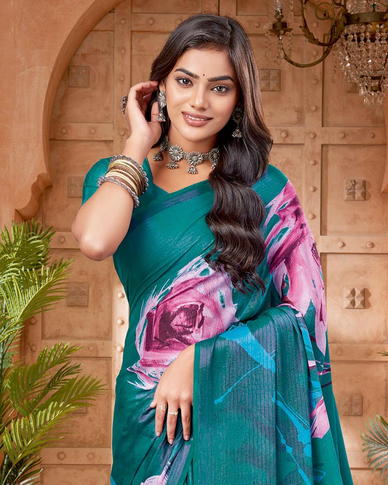 Vishal Prints Dark Sea Green Digital Print Criva-Brasso Saree