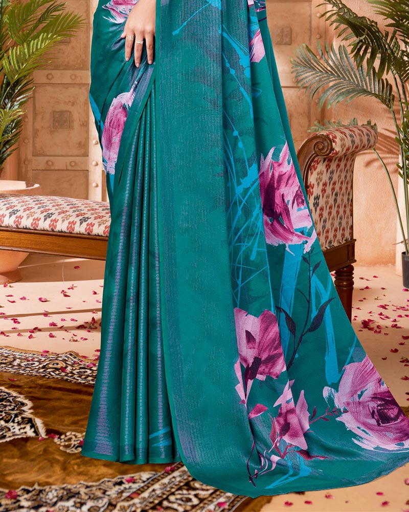 Vishal Prints Dark Sea Green Digital Print Criva-Brasso Saree