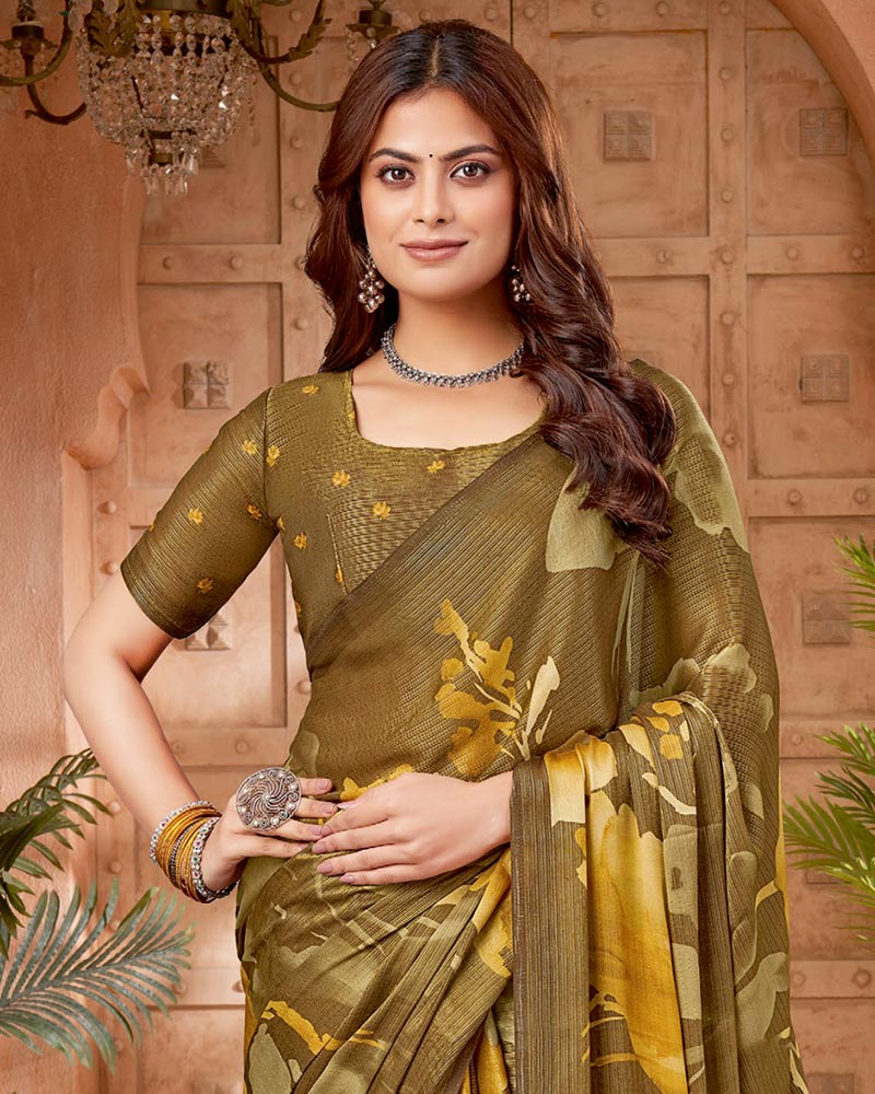 Vishal Prints French Brown Digital Print Criva-Brasso Saree