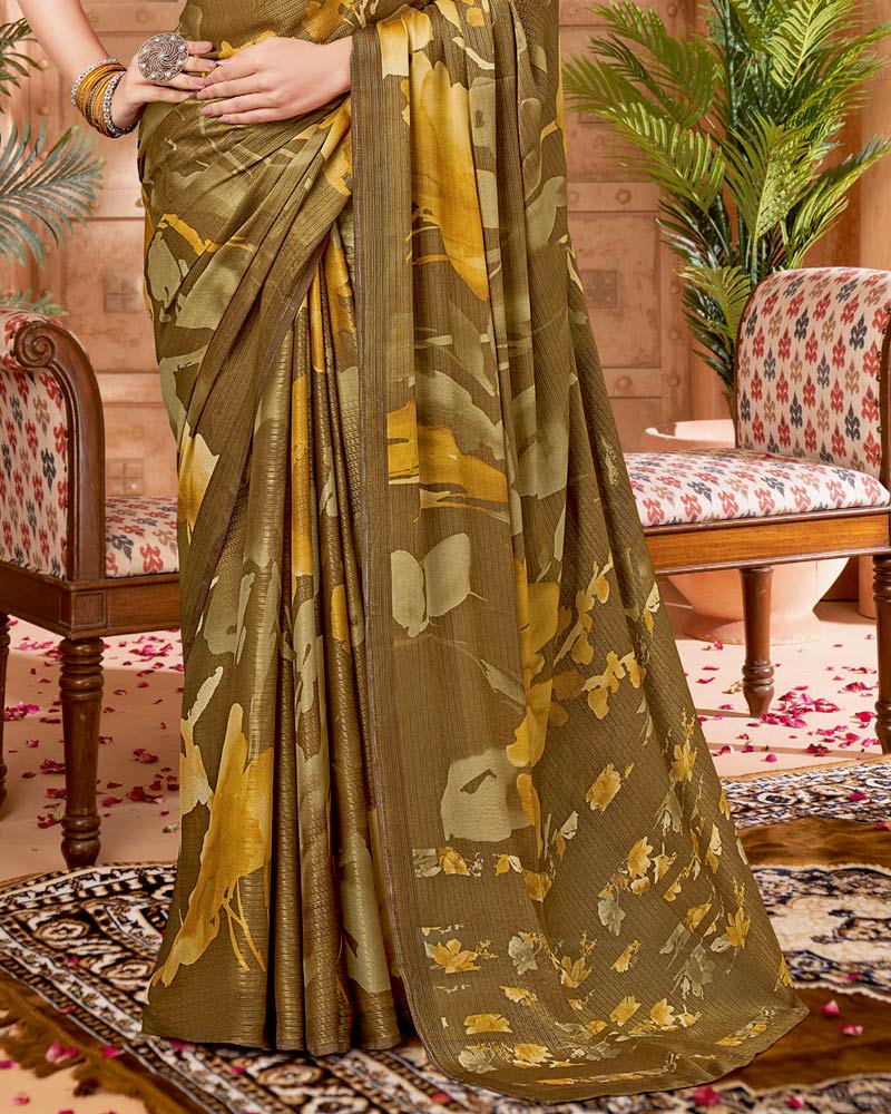 Vishal Prints French Brown Digital Print Criva-Brasso Saree