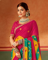Vishal Prints Hot Pink Printed Chiffon Saree With Fancy Cut Work Embroidery Border