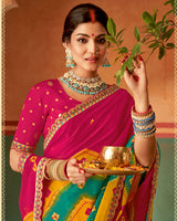 Vishal Prints Hot Pink Printed Chiffon Saree With Fancy Cut Work Embroidery Border
