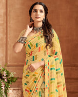 Vishal Prints Light Mustard Printed Georgette Saree With Fancy Border