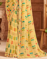 Vishal Prints Light Mustard Printed Georgette Saree With Fancy Border