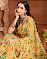 Vishal Prints Light Mustard Printed Georgette Saree With Fancy Border