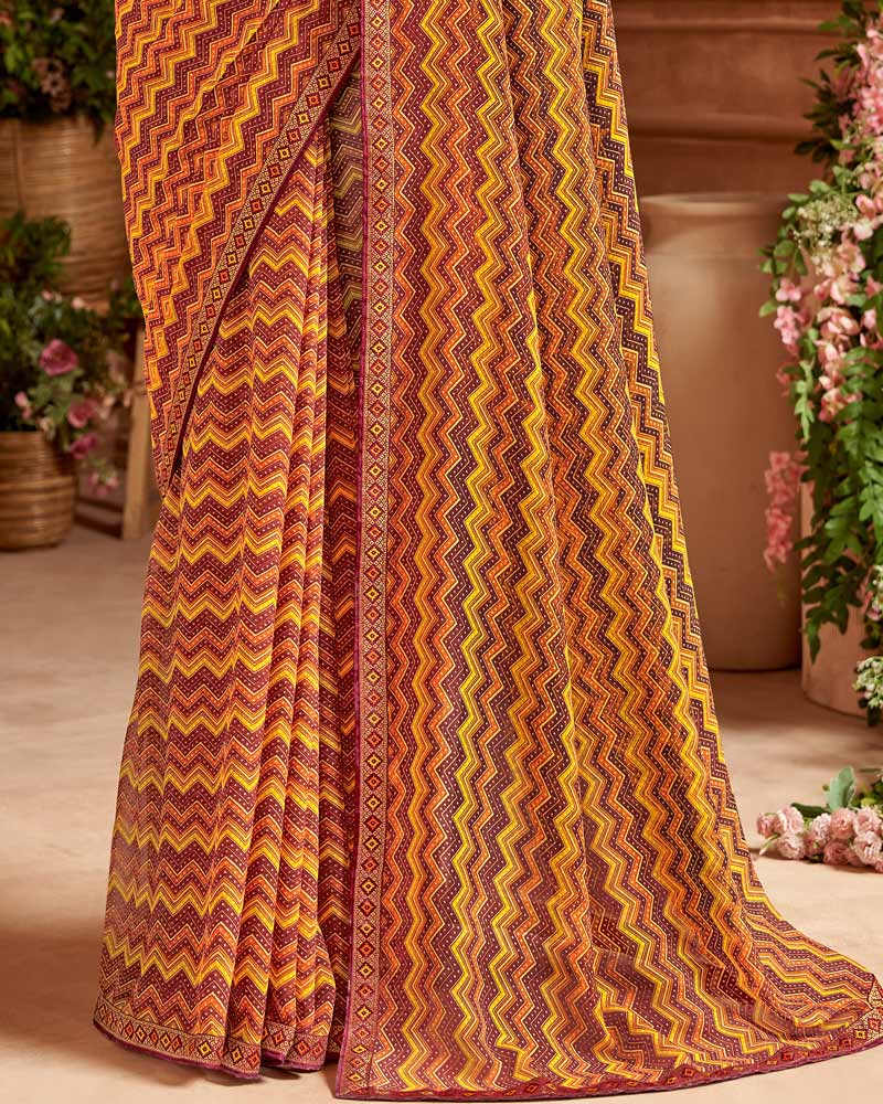 Vishal Prints Burgundy Printed Georgette Saree With Fancy Border