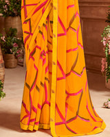Vishal Prints Orange Printed Georgette Saree With Fancy Border