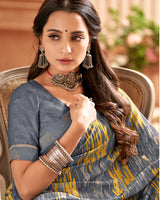 Vishal Prints Shuttle Grey Printed Georgette Saree With Fancy Border