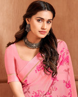 Vishal Prints Sea Pink Printed Georgette Saree With Fancy Border