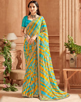 Vishal Prints Dark Turquoise Blue Printed Georgette Saree With Fancy Border