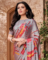 Vishal Prints Cool Grey Printed Fancy Chiffon Saree With Core Piping
