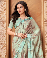 Vishal Prints Pastel Teal Blue Printed Fancy Chiffon Saree With Core Piping