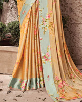 Vishal Prints Sand Brown Printed Fancy Chiffon Saree With Core Piping
