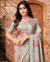 Vishal Prints Mist Green Printed Fancy Chiffon Saree With Core Piping