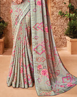 Vishal Prints Mist Green Printed Fancy Chiffon Saree With Core Piping